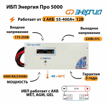 Энергия ИБП Про 5000 24В - ИБП и АКБ - ИБП для котлов - omvolt.ru